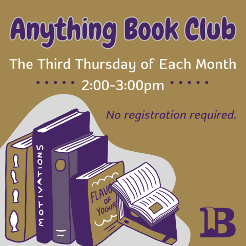 Anything Book Club the Third Thursday of Each Month from 2:00 to 3:00pm