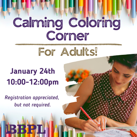 Calming Coloring Corner for Adults! January 24th 10:00am-12:00pm