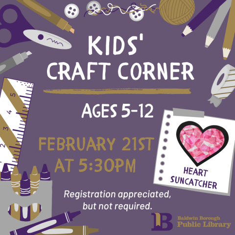Kids' Craft Corner February 21st Heart Suncatcher