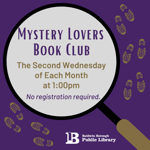 Mystery Lovers Book Club the Second Wednesday of Each Month at 1:00pm 