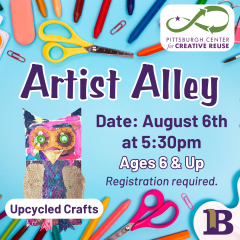 Artist Alley August 6th at 5:30pm Upcycled Crafts