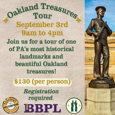 Oakland Treasures Tour September 3rd at 9:00am Registration required.