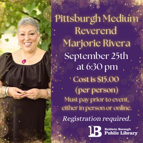 Pittsburgh Medium September 25th at 6:30pm Registration required.