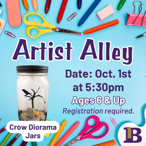 Artist Alley October 1st at 5:30pm Registration required. Crow Diorama Jars
