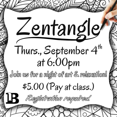 Zentangle September 4th at 6:00pm $5.00 Registration required.