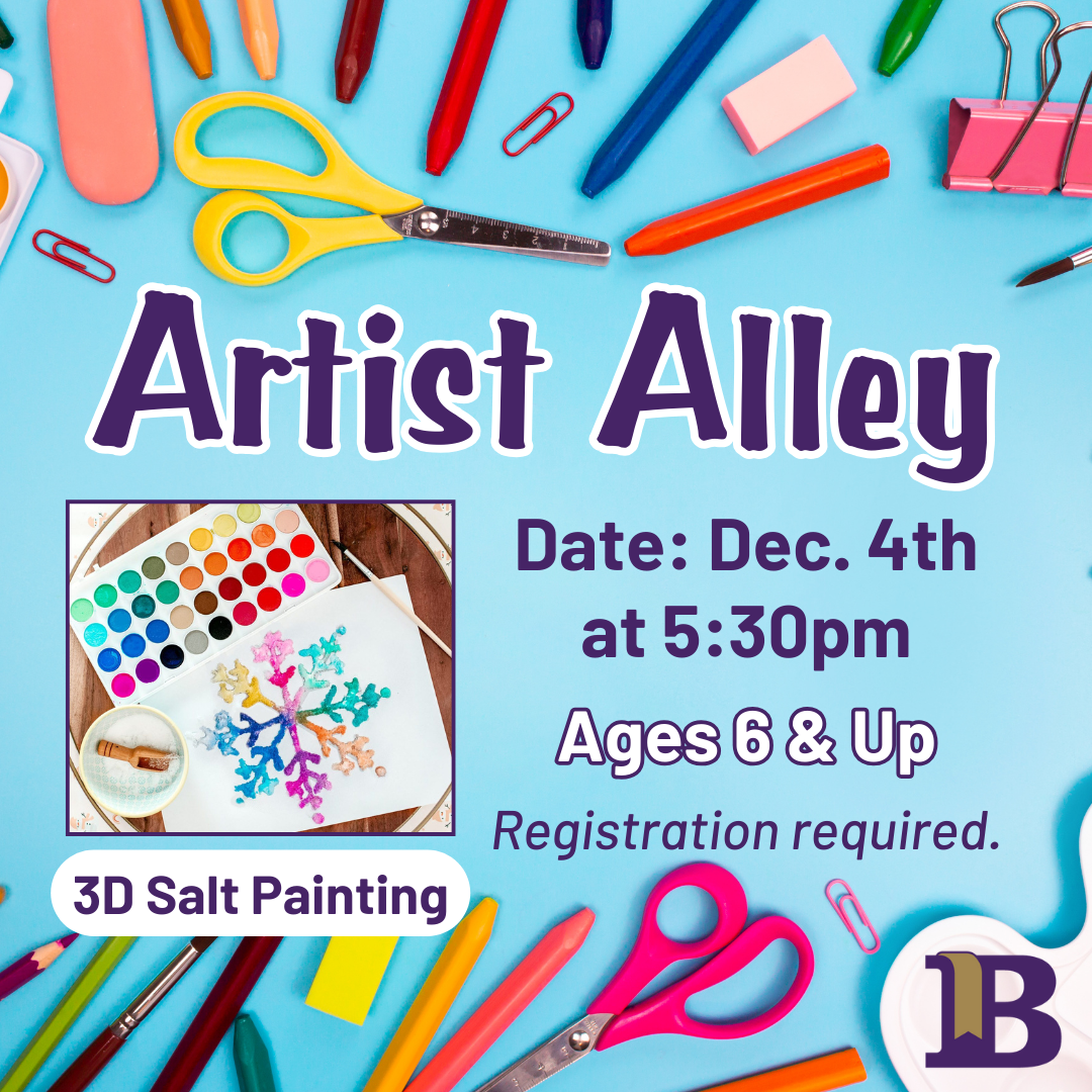 Artist Alley December 4th at 5:30pm Ages 6 & Up 3D Salt Painting