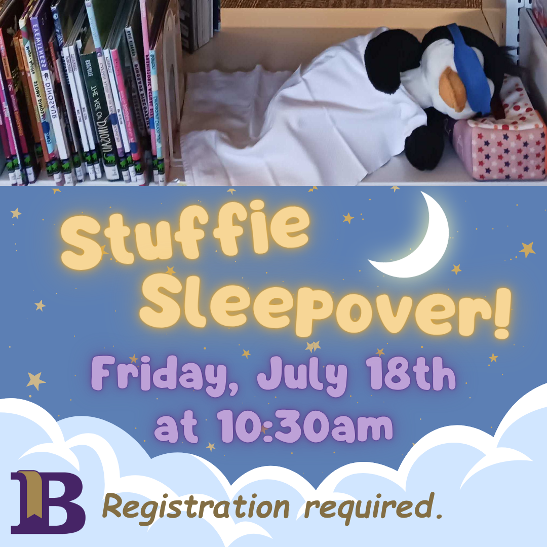 Stuffie Sleepover! July 18th at 10:30am Ages 0-11 Registration required.